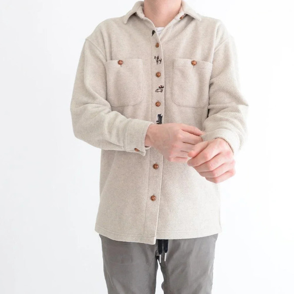 Vintage Point  Zero Tan Fleece Button Up Sweater Size Small - Picture 1 of 14